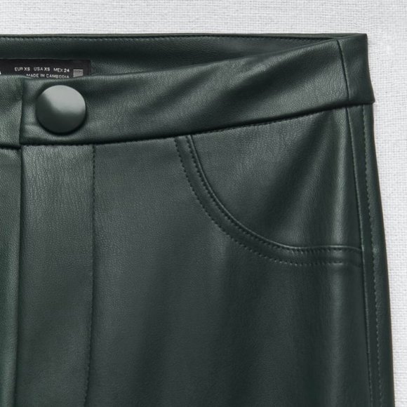 ZARA Women's Faux Leather Skinny Leggings(Dark Green, US M, L, XL/EUR M, L, XL) - Picture 9 of 11